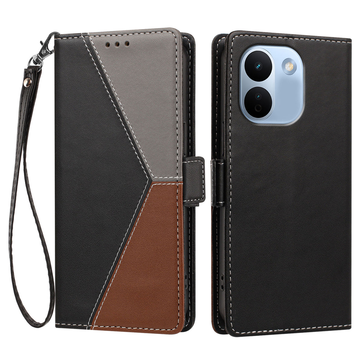 For Xiaomi Redmi Note 17 Pro Max 5G / Note 17 Pro+ 5G Case Color Stitching RFID Blocking Wallet Flip Leather Phone Cover with Wrist Strap