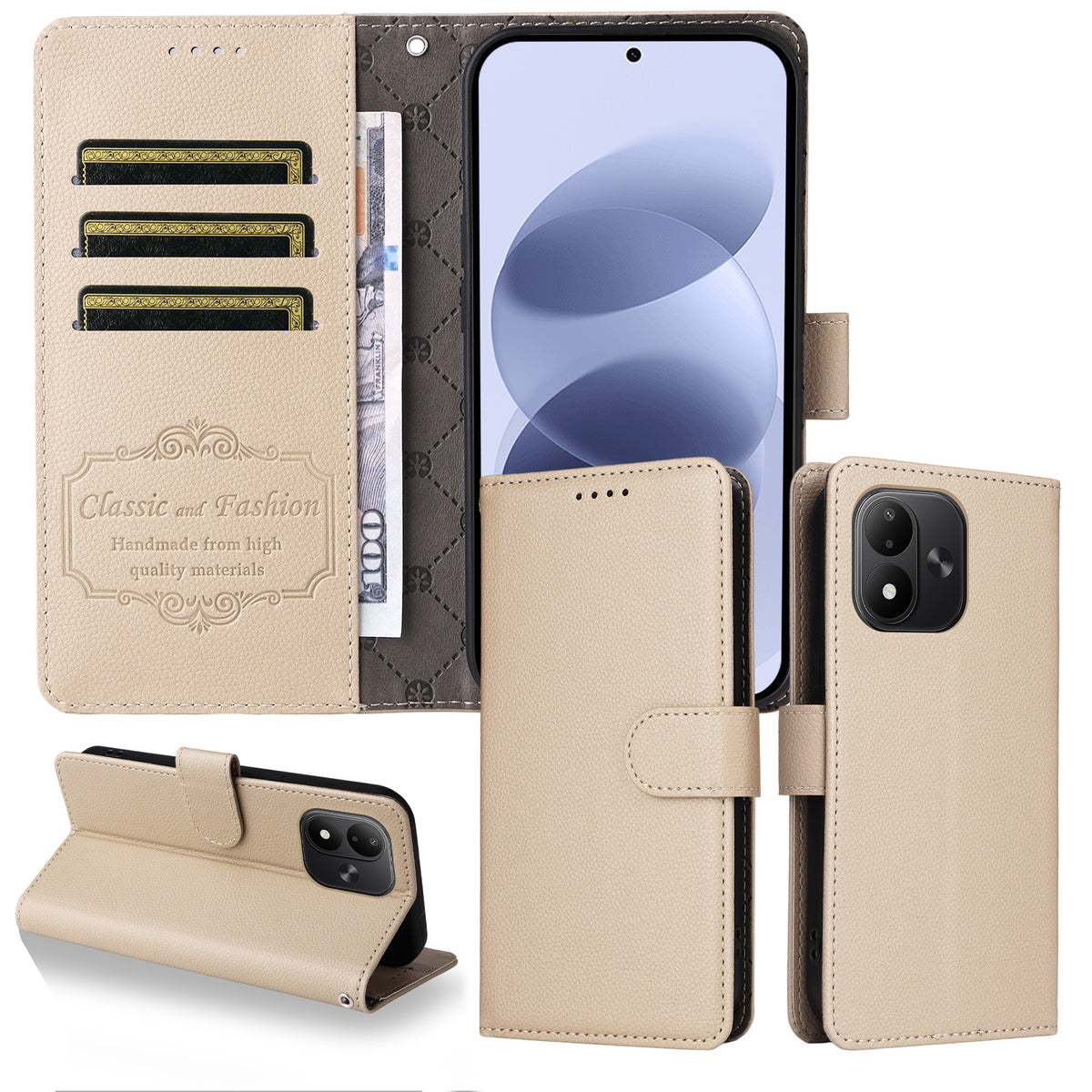 For Xiaomi Redmi Note 17 4G (Global) / Note 17 5G (Global) / Note 17 (India / China) 5G Case RFID Blocking 3 Card Slots PU Leather Phone Cover with Wrist Strap
