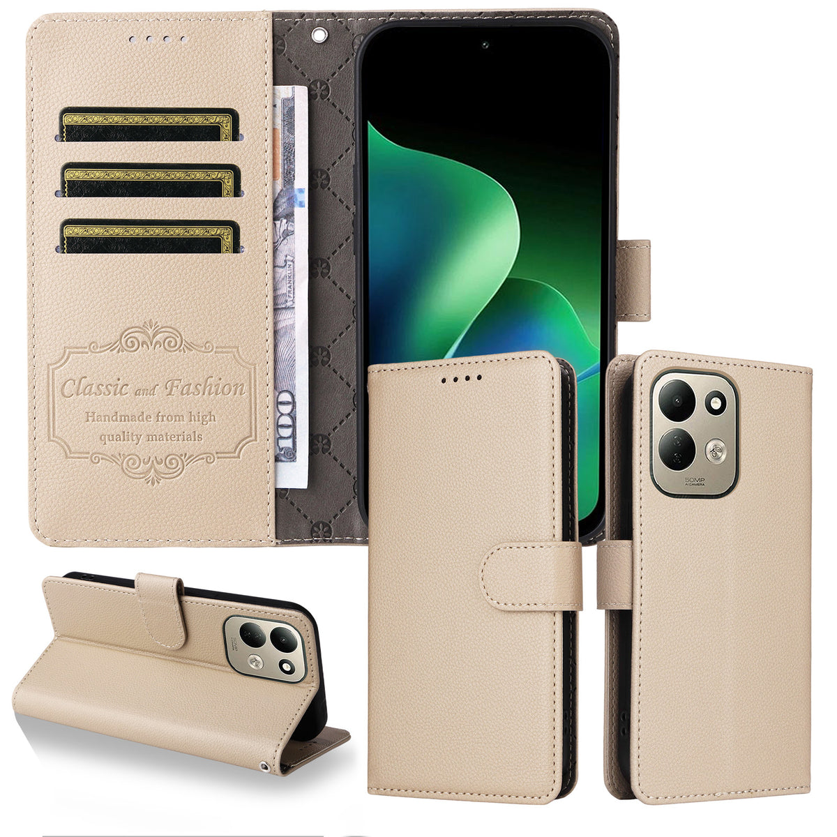 For Xiaomi Redmi 17 5G / Xiaomi Redmi 17 4G Case RFID Blocking 3 Card Slots PU Leather Phone Cover with Wrist Strap