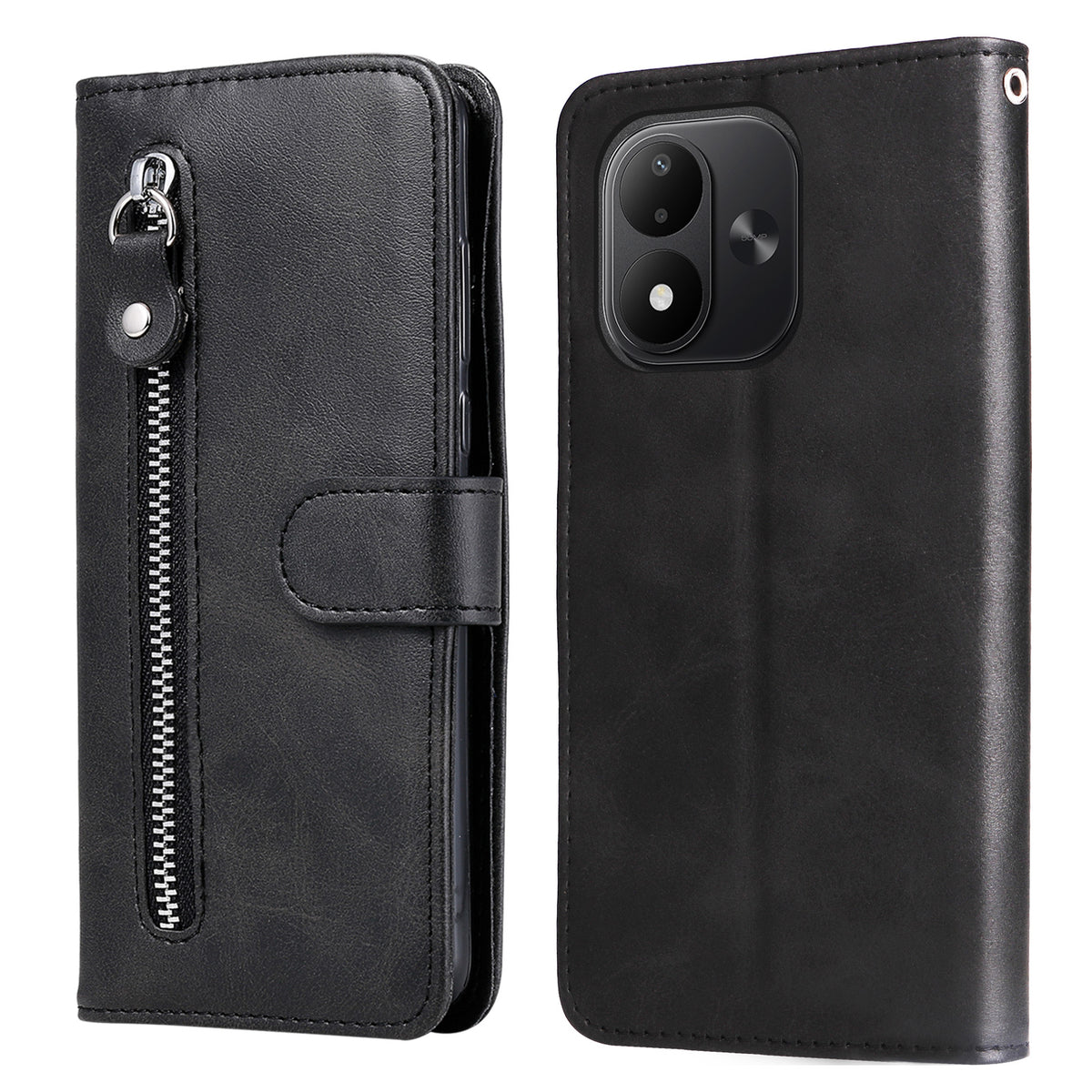 Xiaomi Redmi Note 17 4G (Global) / Note 17 5G (Global) / Note 17 (Indien/Kina) 5G PU-läderfodral med dragkedja och plånboksfodral med stativ