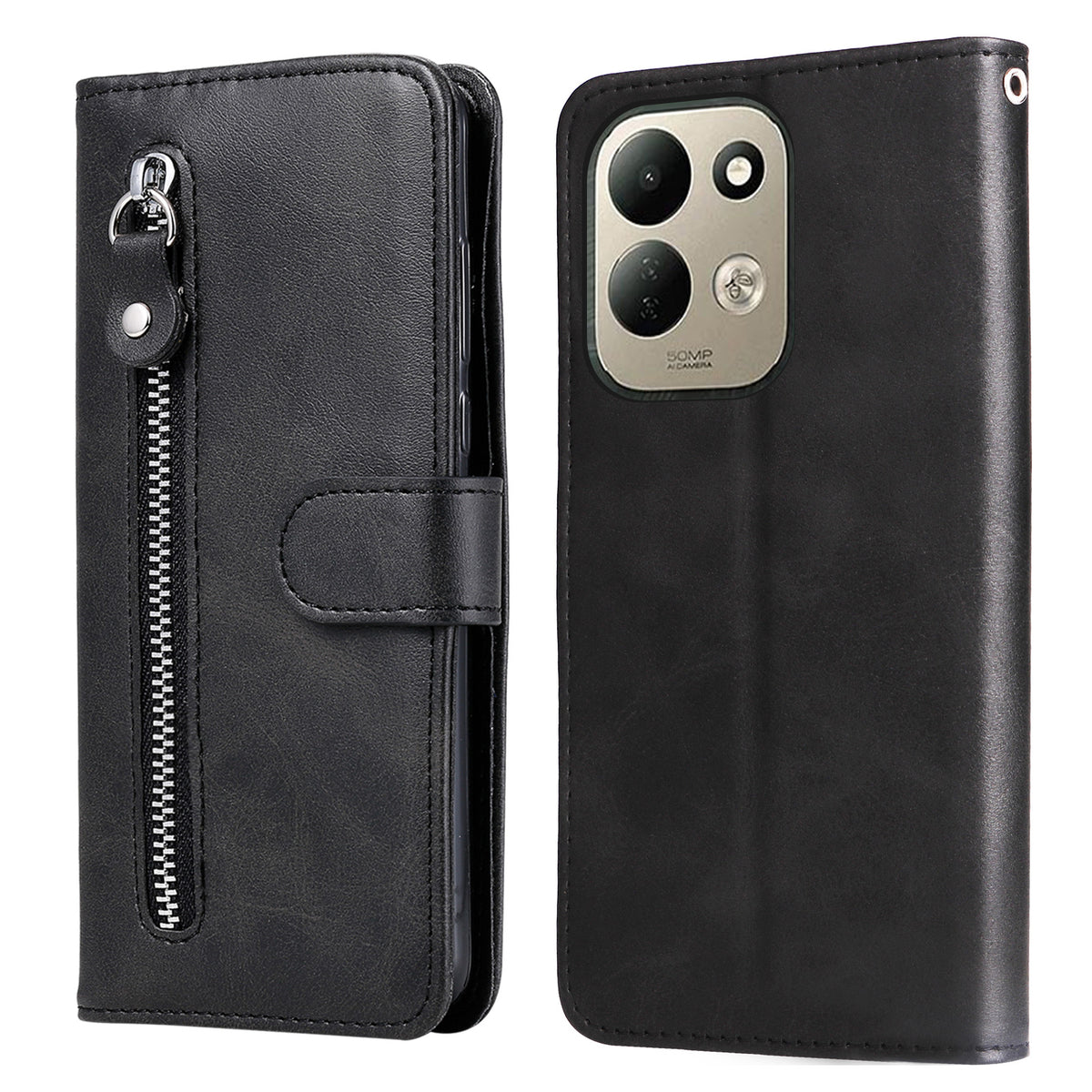 Xiaomi Redmi 17 5G / Xiaomi Redmi 17 4G PU-läderfodral med dragkedja och plånboksfodral med stativ