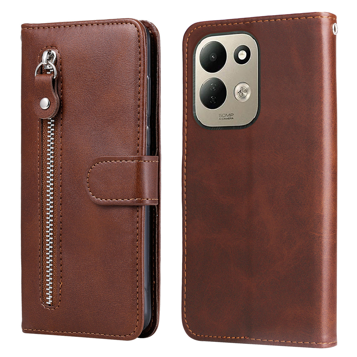 Xiaomi Redmi 17 5G / Xiaomi Redmi 17 4G PU-läderfodral med dragkedja och plånboksfodral med stativ