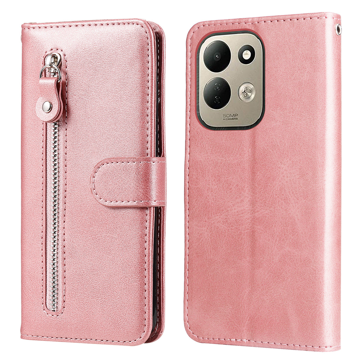 Xiaomi Redmi 17 5G / Xiaomi Redmi 17 4G PU-läderfodral med dragkedja och plånboksfodral med stativ