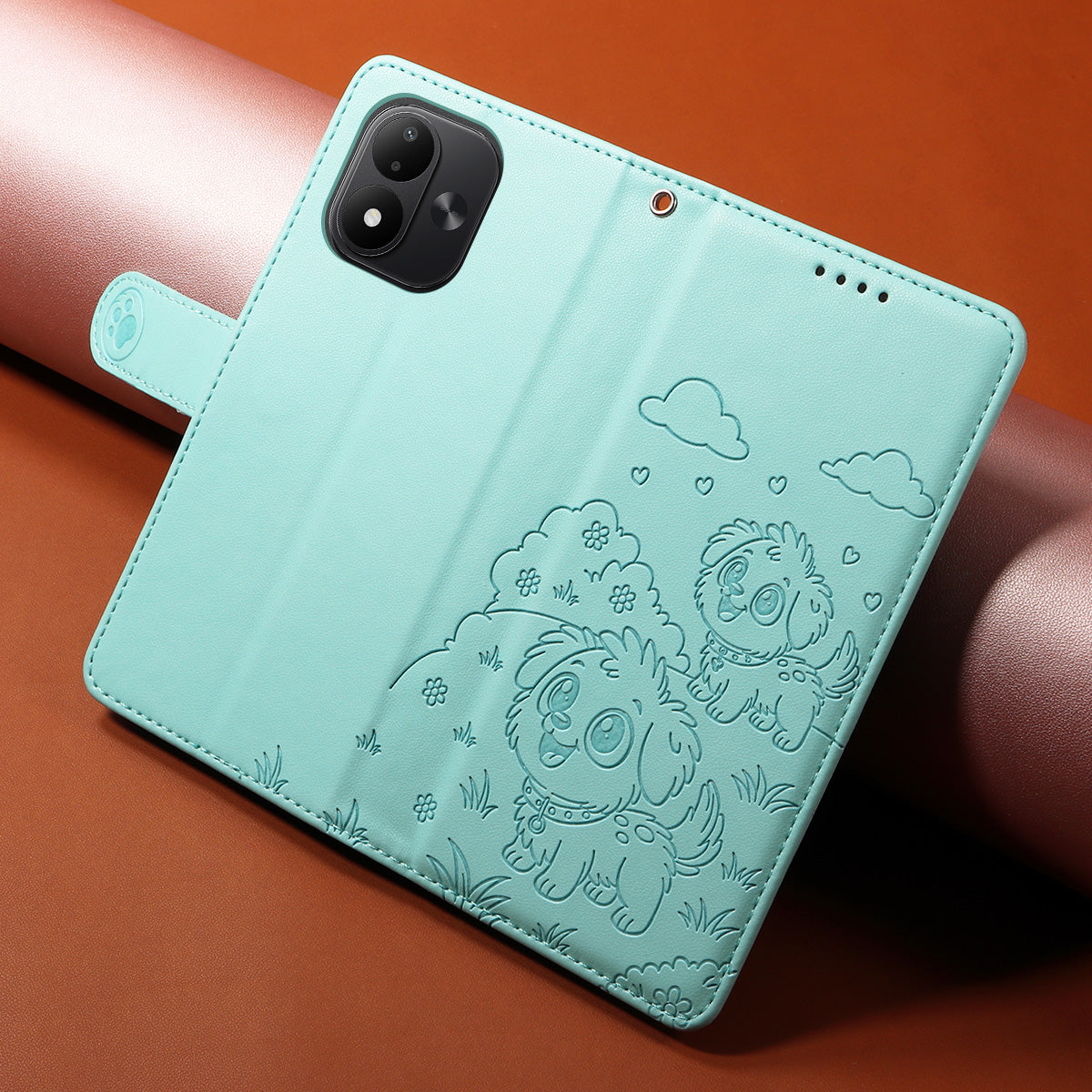 For Xiaomi Redmi Note 17 4G (Global) / Note 17 5G (Global) / Note 17 (India / China) 5G Case RFID Blocking Imprinted Dog Pattern PU Leather Phone Cover with Wrist Strap