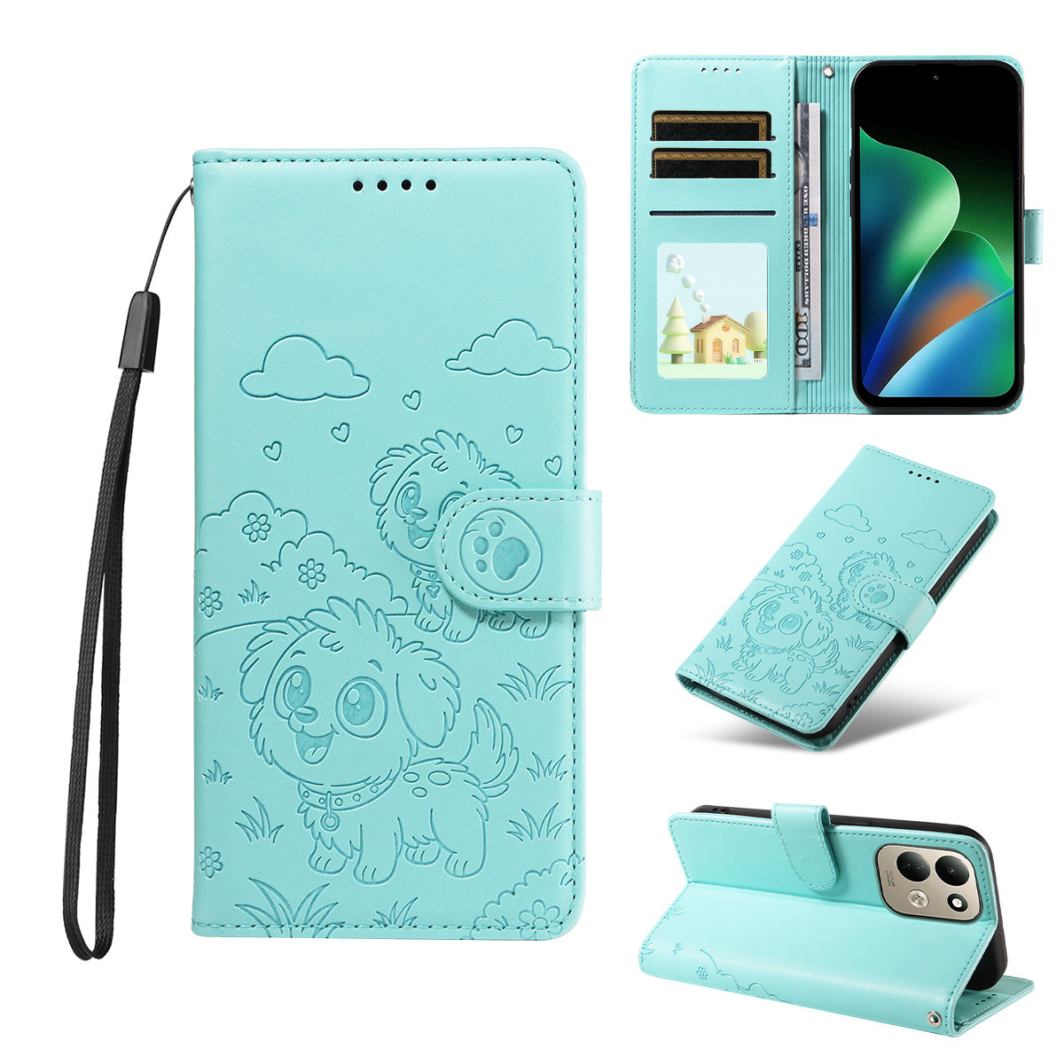 For Xiaomi Redmi 17 5G / Xiaomi Redmi 17 4G Case RFID Blocking Imprinted Dog Pattern PU Leather Phone Cover with Wrist Strap