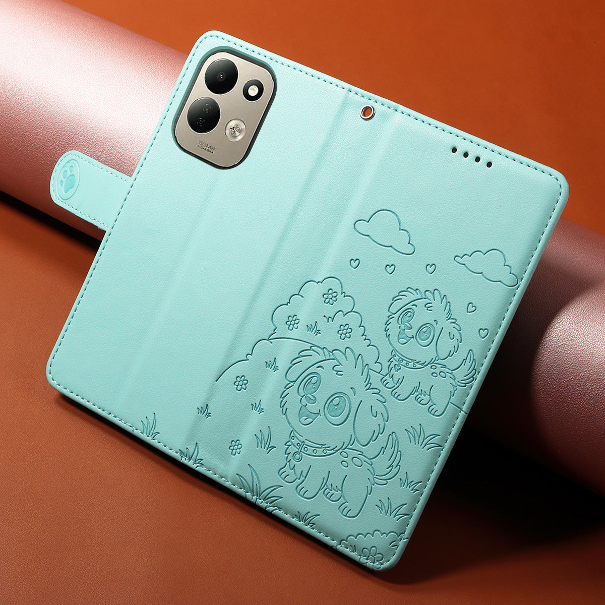 For Xiaomi Redmi 17 5G / Xiaomi Redmi 17 4G Case RFID Blocking Imprinted Dog Pattern PU Leather Phone Cover with Wrist Strap