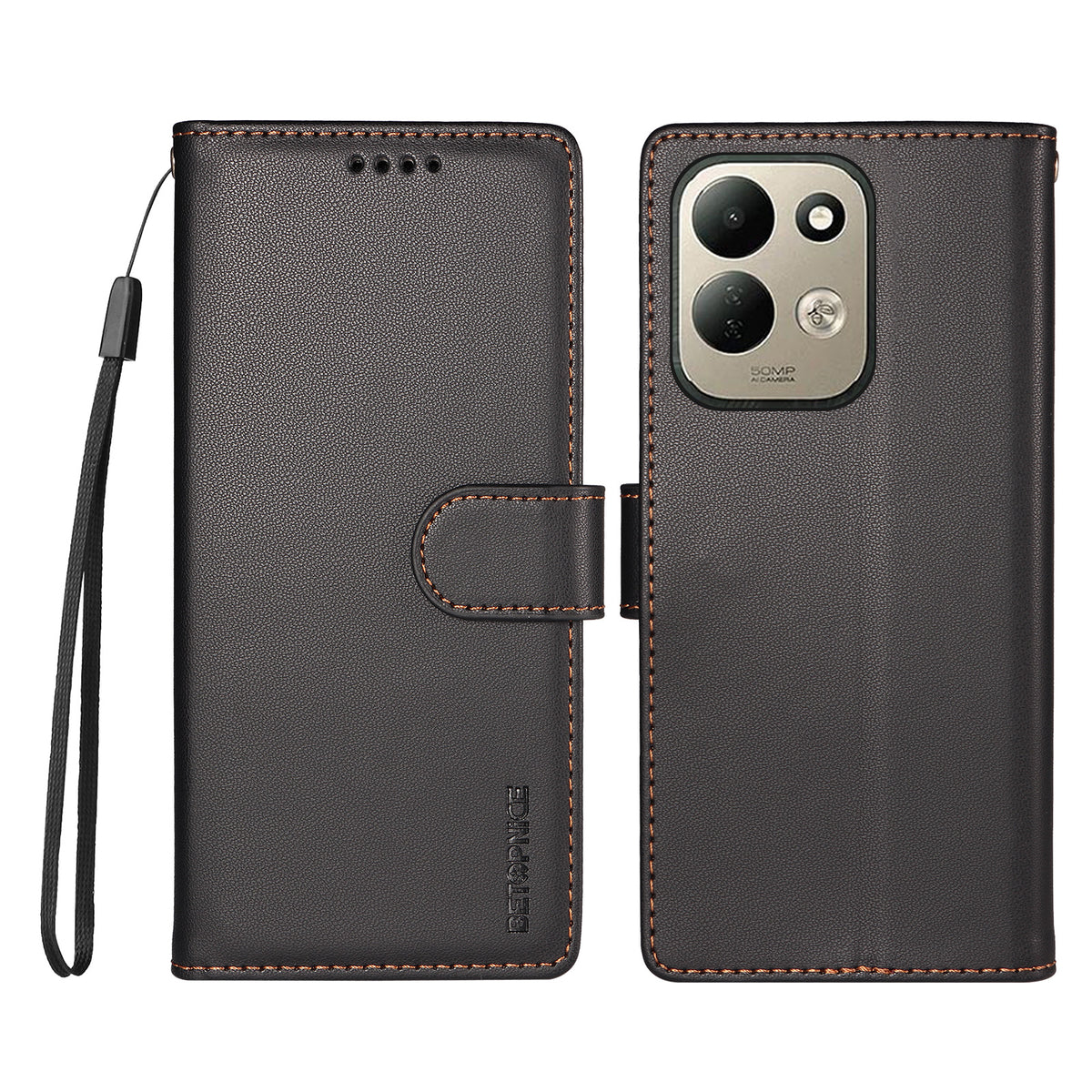 BETOPNICE for Xiaomi Redmi 17 5G / Xiaomi Redmi 17 4G 006 Case RFID Blocking Wallet Stand Leather Phone Cover with Wrist Strap