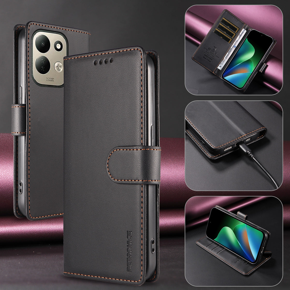 BETOPNICE for Xiaomi Redmi 17 5G / Xiaomi Redmi 17 4G 006 Case RFID Blocking Wallet Stand Leather Phone Cover with Wrist Strap