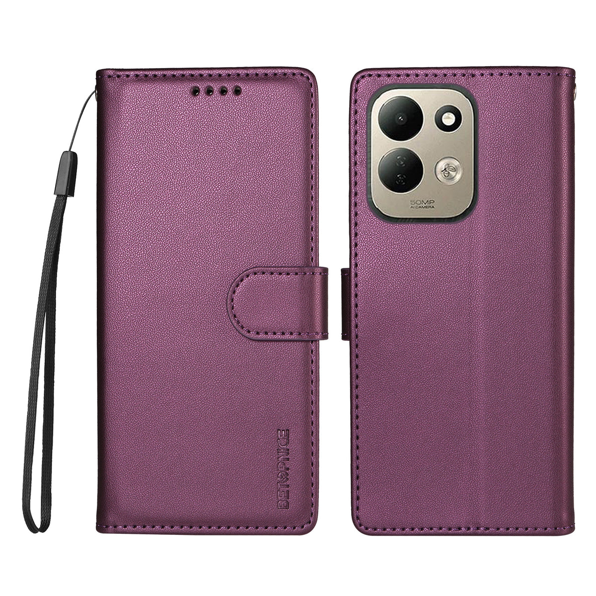 BETOPNICE for Xiaomi Redmi 17 5G / Xiaomi Redmi 17 4G 006 Case RFID Blocking Wallet Stand Leather Phone Cover with Wrist Strap