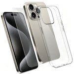 Til iPhone 15 Pro Max cover 2-i-1 TPU gennemsigtigt telefoncover med skærmbeskytter i høj aluminium-siliciumglas