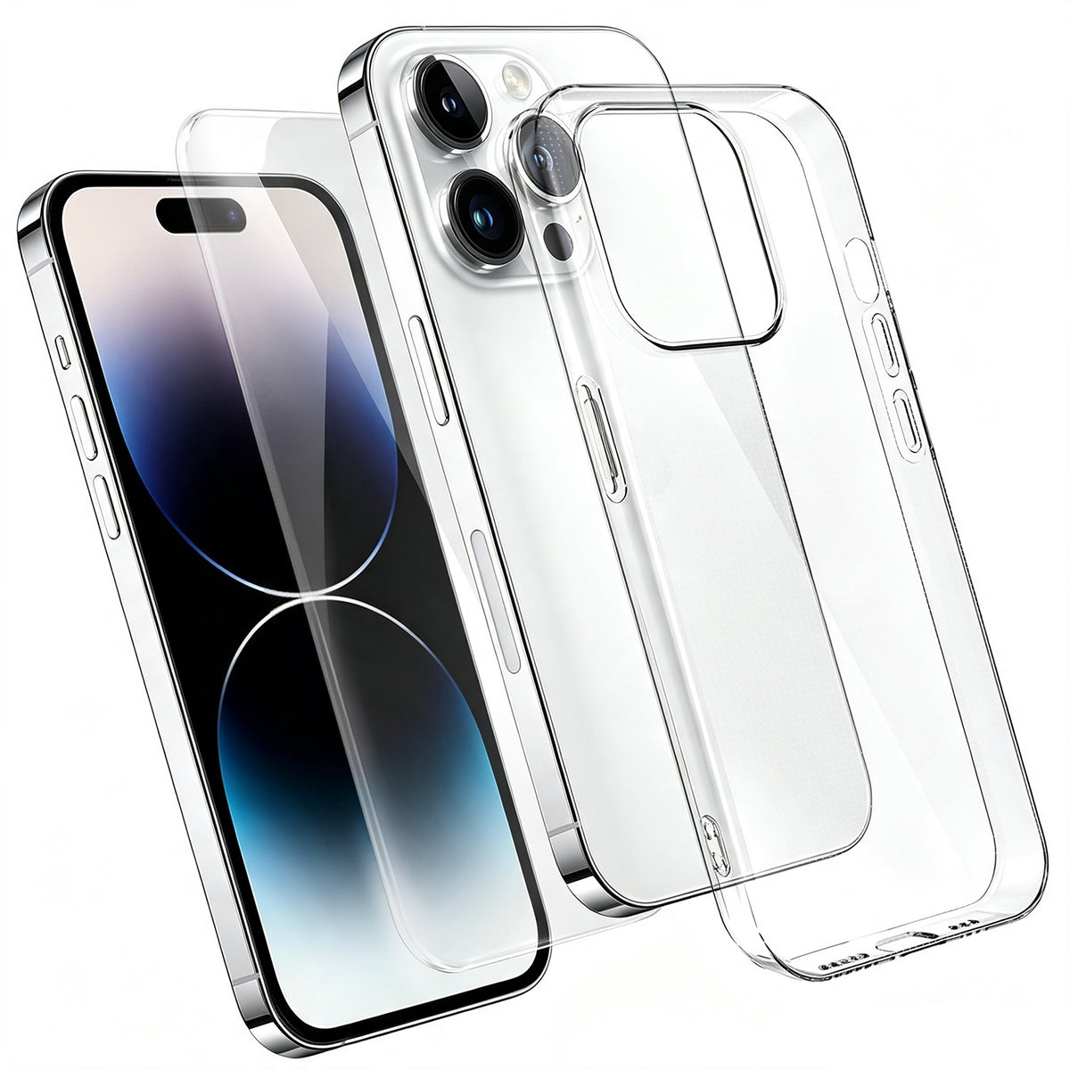 Til iPhone 14 Pro Max etui 2-i-1 TPU klart telefoncover med skærmbeskytter i aluminium-siliciumglas i høj kvalitet