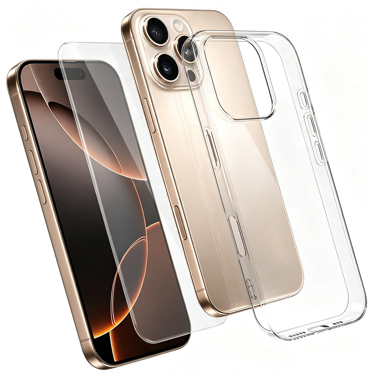 For iPhone 16 Pro Case 2 in 1 TPU Clear Phone Cover with High Aluminium-silicon Glass Screen Protector