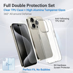For iPhone 15 Pro Case 2 in 1 TPU Clear Phone Cover with High Aluminium-silicon Glass Screen Protector