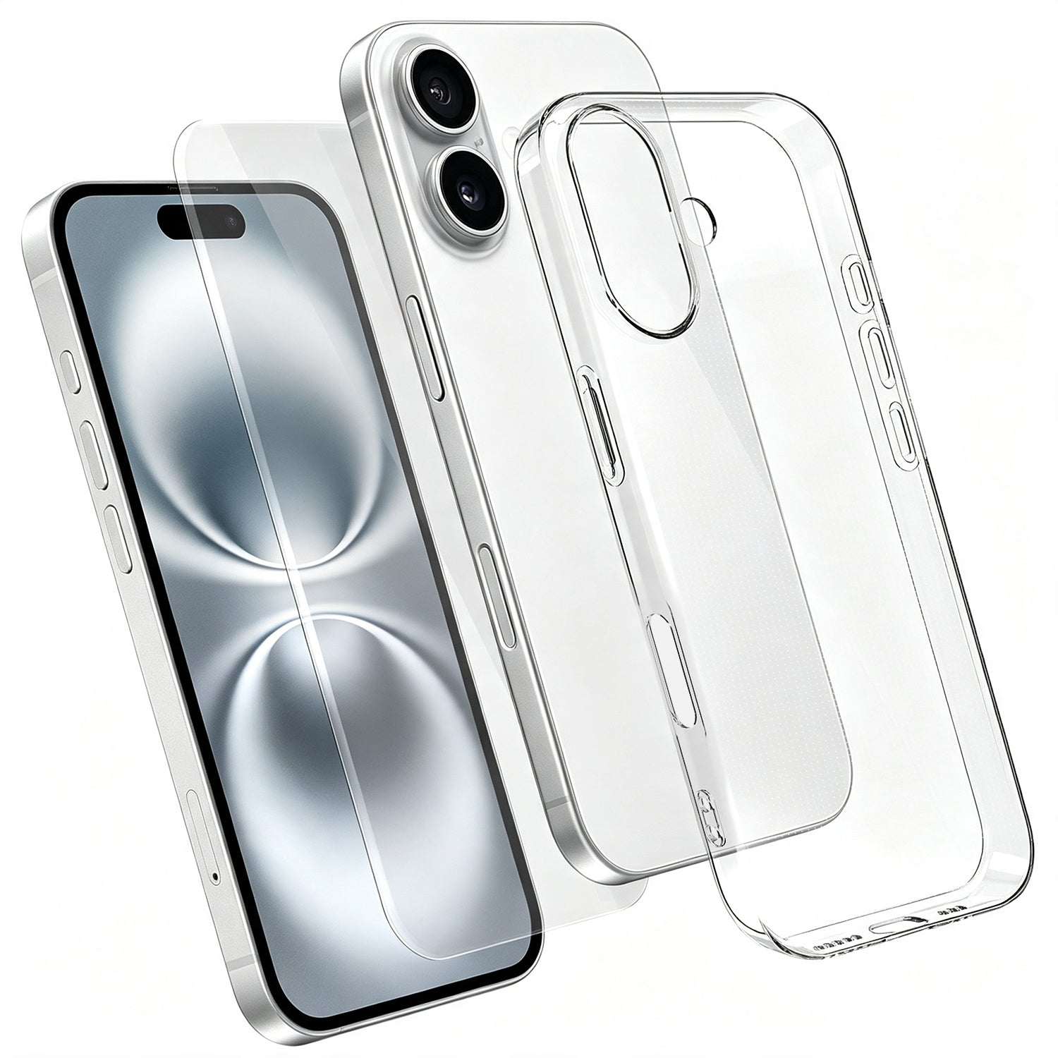 Til iPhone 16 Cover 2-i-1 TPU Gennemsigtigt Telefoncover med Høj Aluminium-silicium Glas Skærmbeskytter