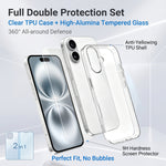 iPhone 16-cover, 2-i-1 TPU-cover med gennemsigtigt mobilbeskyttelsescover og skærmbeskyttelse i førsteklasses aluminium-silikatglas