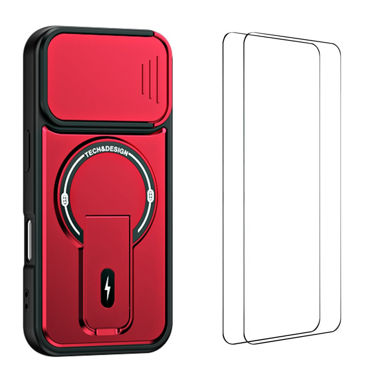 WANLONFENG til iPhone 16 BT Series Cover Glidende Linsecover Støtteben PC + TPU Telefoncover med 2 stk. Hærdet Glasfilm