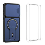 WANLONFENG för Samsung Galaxy A56 5G BT-seriens skal glidande linsskydd, stativ PC + TPU-mobilskal med 2 st. härdat glasfilm