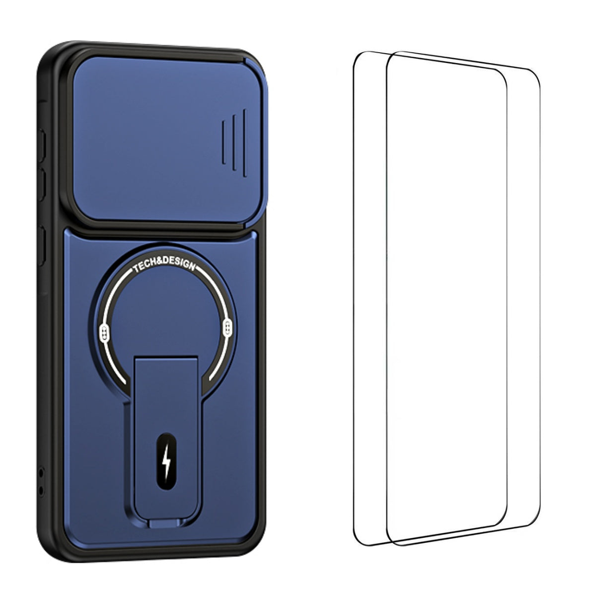 WANLONFENG för Samsung Galaxy A56 5G BT-seriens skal glidande linsskydd, stativ PC + TPU-mobilskal med 2 st. härdat glasfilm