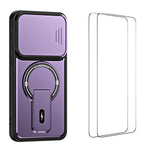 WANLONFENG för Samsung Galaxy A56 5G BT-seriens skal glidande linsskydd, stativ PC + TPU-mobilskal med 2 st. härdat glasfilm