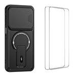 WANLONFENG för Samsung Galaxy S26+ BT-seriens skal glidande linsskydd, stöd, PC + TPU-mobilskal med 2 st. härdat glasfilm
