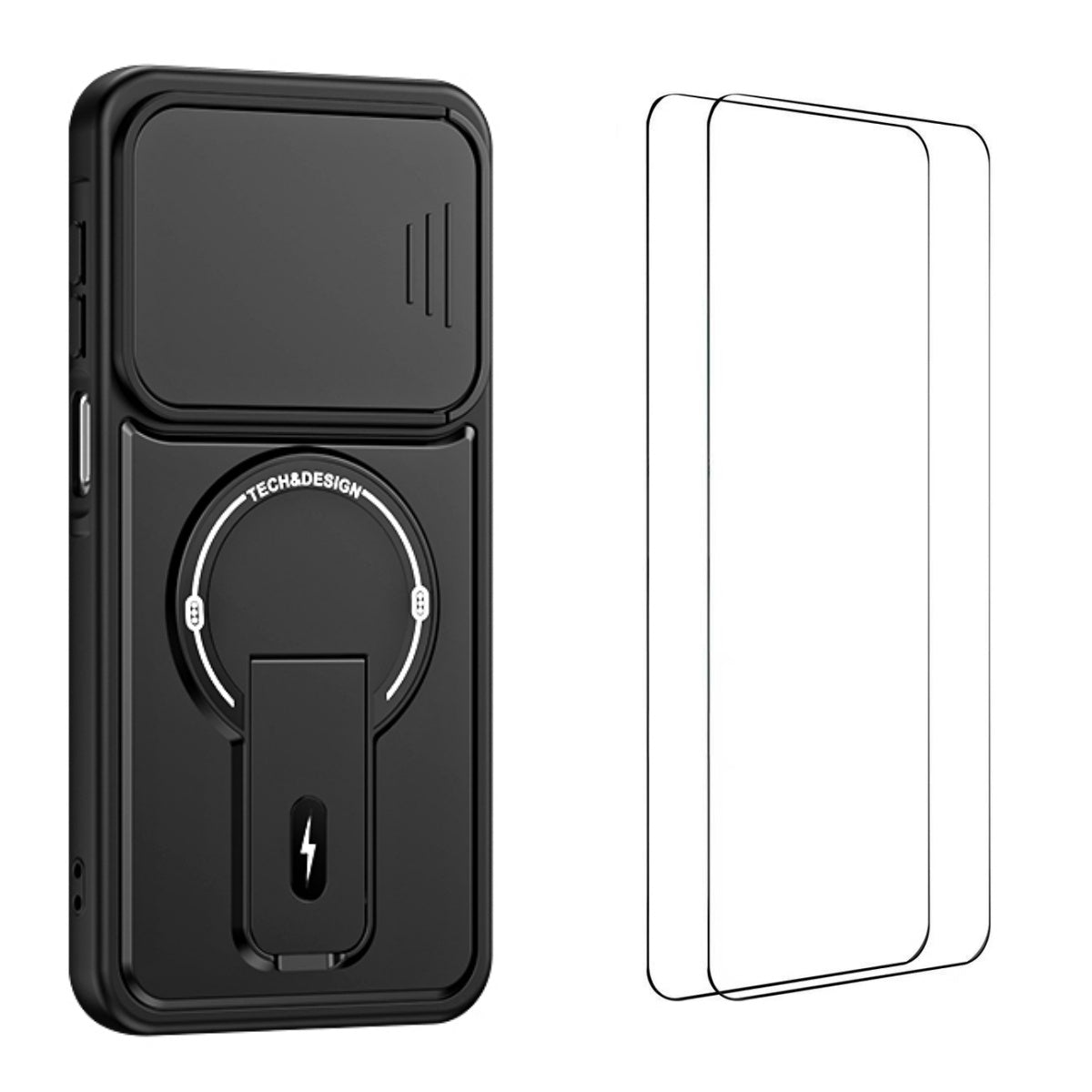 WANLONFENG för Samsung Galaxy S26+ BT-seriens skal glidande linsskydd, stöd, PC + TPU-mobilskal med 2 st. härdat glasfilm