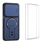 WANLONFENG för Samsung Galaxy S26+ BT-seriens skal glidande linsskydd, stöd, PC + TPU-mobilskal med 2 st. härdat glasfilm