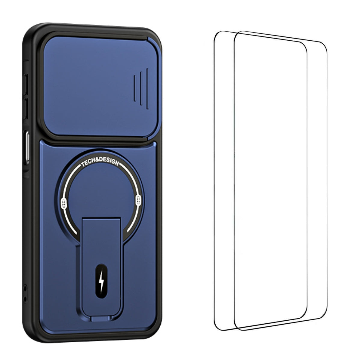 WANLONFENG för Samsung Galaxy S26+ BT-seriens skal glidande linsskydd, stöd, PC + TPU-mobilskal med 2 st. härdat glasfilm