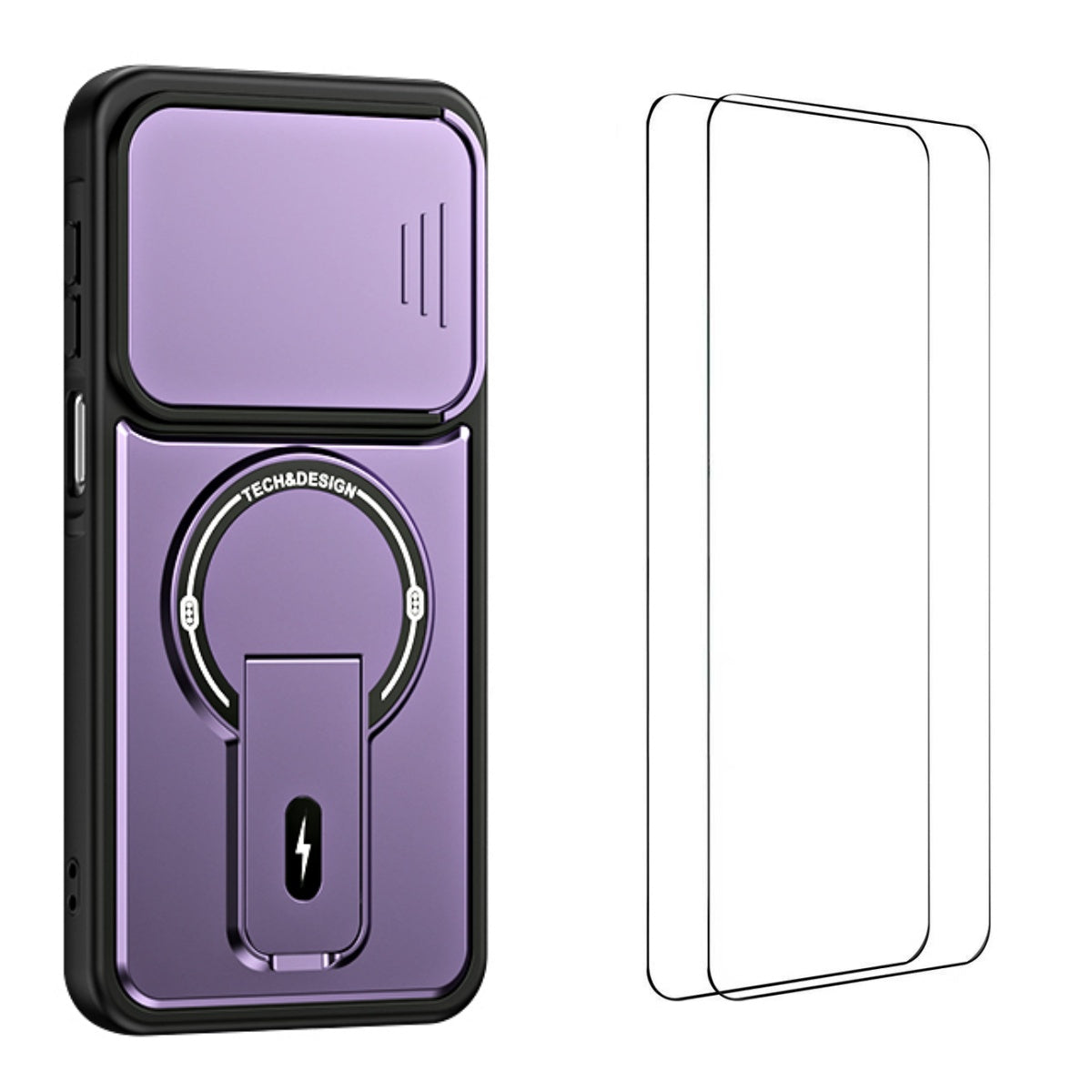 WANLONFENG för Samsung Galaxy S26+ BT-seriens skal glidande linsskydd, stöd, PC + TPU-mobilskal med 2 st. härdat glasfilm