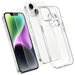 Til iPhone 14 Cover 3-i-1 TPU Gennemsigtigt Telefoncover med Skærmbeskytter i Højkvalitets Aluminium-silicium Glas + Linsebeskytter
