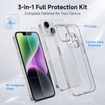 Til iPhone 14 Cover 3-i-1 TPU Gennemsigtigt Telefoncover med Skærmbeskytter i Højkvalitets Aluminium-silicium Glas + Linsebeskytter