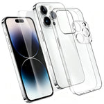 Til iPhone 14 Pro Max etui 3-i-1 TPU klart telefoncover med skærmbeskytter i høj aluminiumsiliciumglas + linsebeskytter