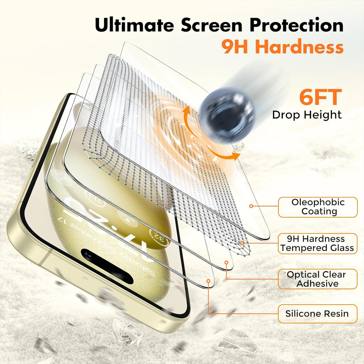 For iPhone 16 Pro Case 3 in 1 TPU Clear Phone Cover with High Aluminium-silicon Glass Screen Protector + Lens Protector