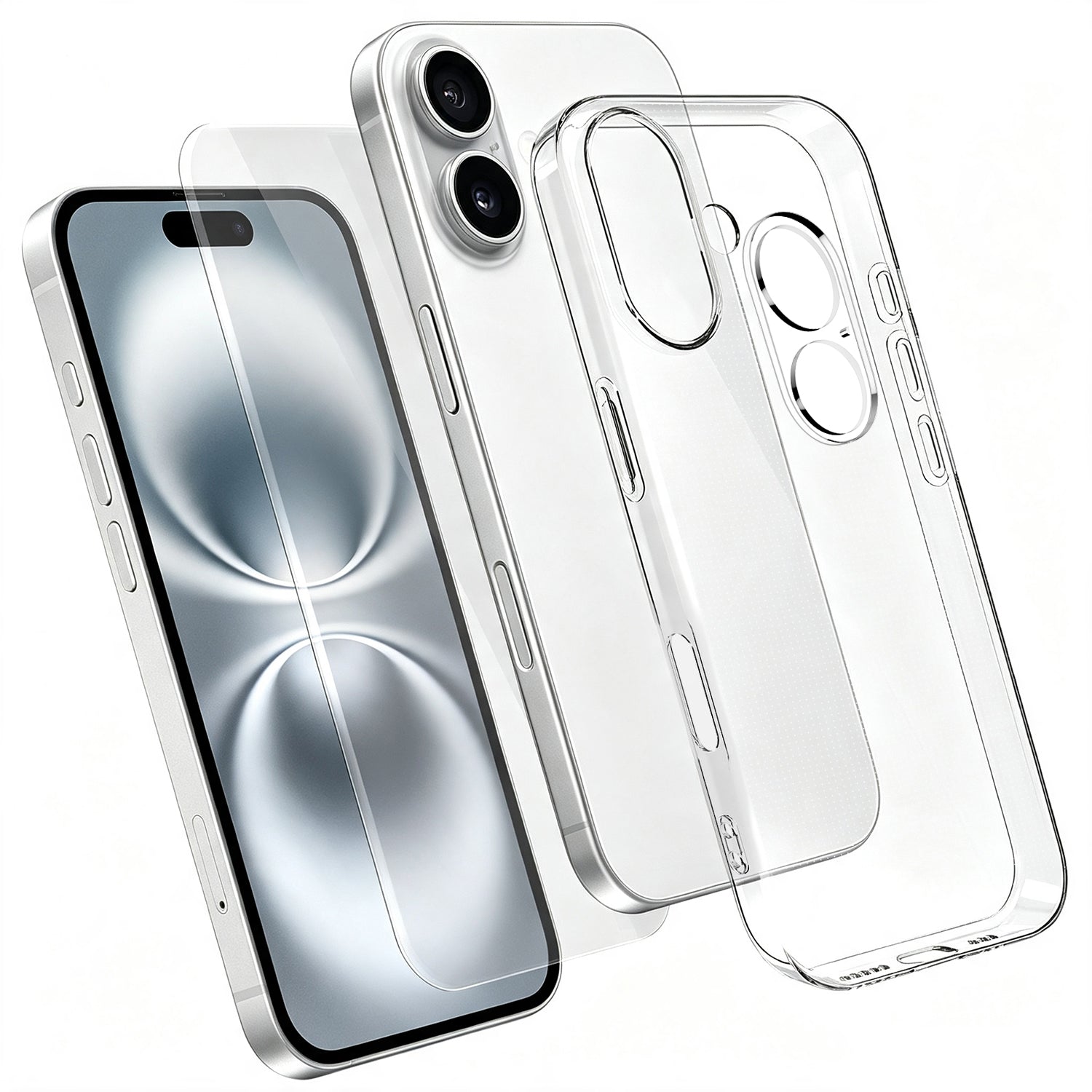 Til iPhone 16 Cover 3-i-1 TPU Gennemsigtigt Telefoncover med Høj Aluminium-silicium Glas Skærmbeskytter + Linsebeskytter