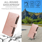 For iPhone 16 Leather Case 9 Card Slots Zipper Pocket Phone Cover with Wrist Strap