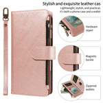 For iPhone 16 Leather Case 9 Card Slots Zipper Pocket Phone Cover with Wrist Strap