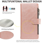 For iPhone 16 Leather Case 9 Card Slots Zipper Pocket Phone Cover with Wrist Strap