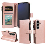 For Samsung Galaxy S25+ Leather Case 9 Card Slots Zipper Pocket Phone Cover with Wrist Strap