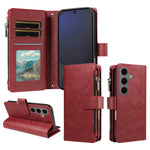 For Samsung Galaxy S25+ Leather Case 9 Card Slots Zipper Pocket Phone Cover with Wrist Strap