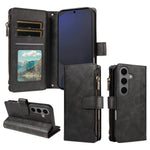 For Samsung Galaxy S25+ Leather Case 9 Card Slots Zipper Pocket Phone Cover with Wrist Strap