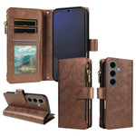 For Samsung Galaxy S25+ Leather Case 9 Card Slots Zipper Pocket Phone Cover with Wrist Strap
