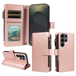 For Samsung Galaxy S25 Ultra Leather Case 9 Card Slots Zipper Pocket Phone Cover with Wrist Strap