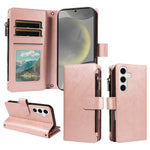 For Samsung Galaxy S25 Leather Case 9 Card Slots Zipper Pocket Phone Cover with Wrist Strap