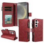 For Samsung Galaxy S25 Leather Case 9 Card Slots Zipper Pocket Phone Cover with Wrist Strap
