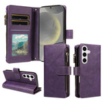 For Samsung Galaxy S25 Leather Case 9 Card Slots Zipper Pocket Phone Cover with Wrist Strap