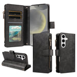 For Samsung Galaxy S25 Leather Case 9 Card Slots Zipper Pocket Phone Cover with Wrist Strap