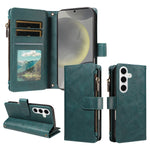 For Samsung Galaxy S25 Leather Case 9 Card Slots Zipper Pocket Phone Cover with Wrist Strap