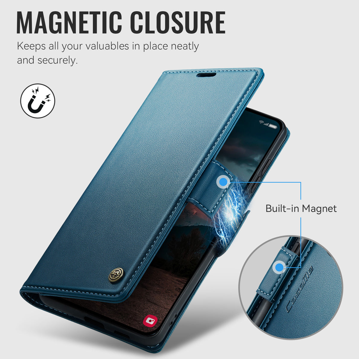 CASEME til Samsung Galaxy S26 FE Cover 023-serien RFID-blokerende pungstativ Glansfuld Litchi-tekstur læder telefoncover