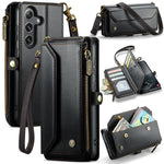 CASEME for Samsung Galaxy S26 FE C36 Leather Case Zipper 10 Card Slots Phone Cover with Straps
