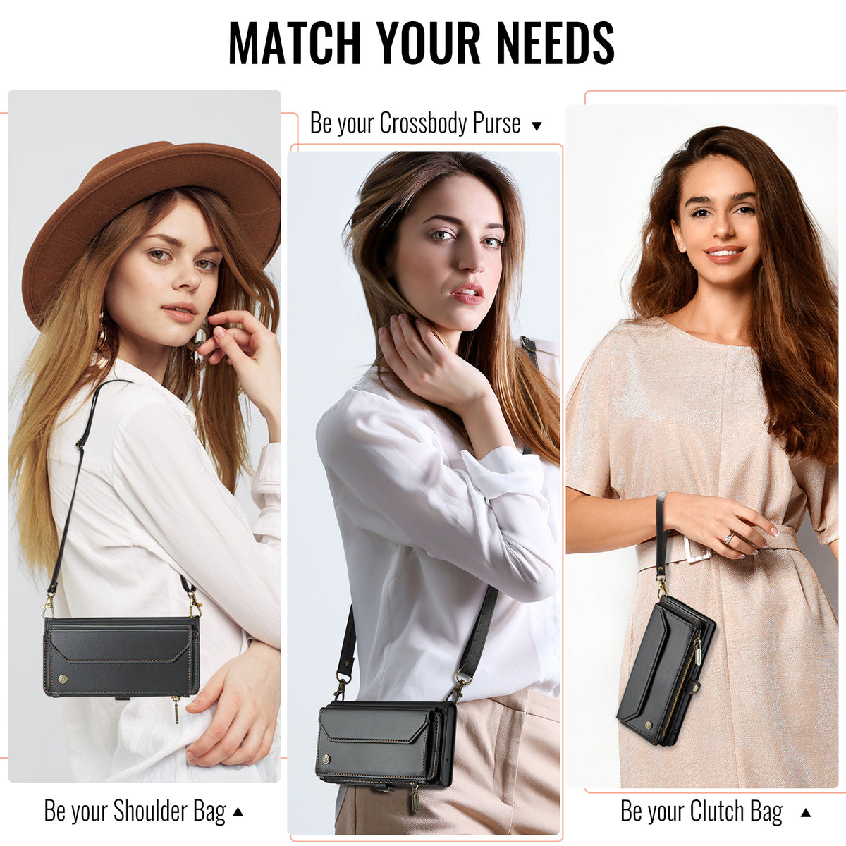 CASEME for Samsung Galaxy S26 FE C36 Leather Case Zipper 10 Card Slots Phone Cover with Straps