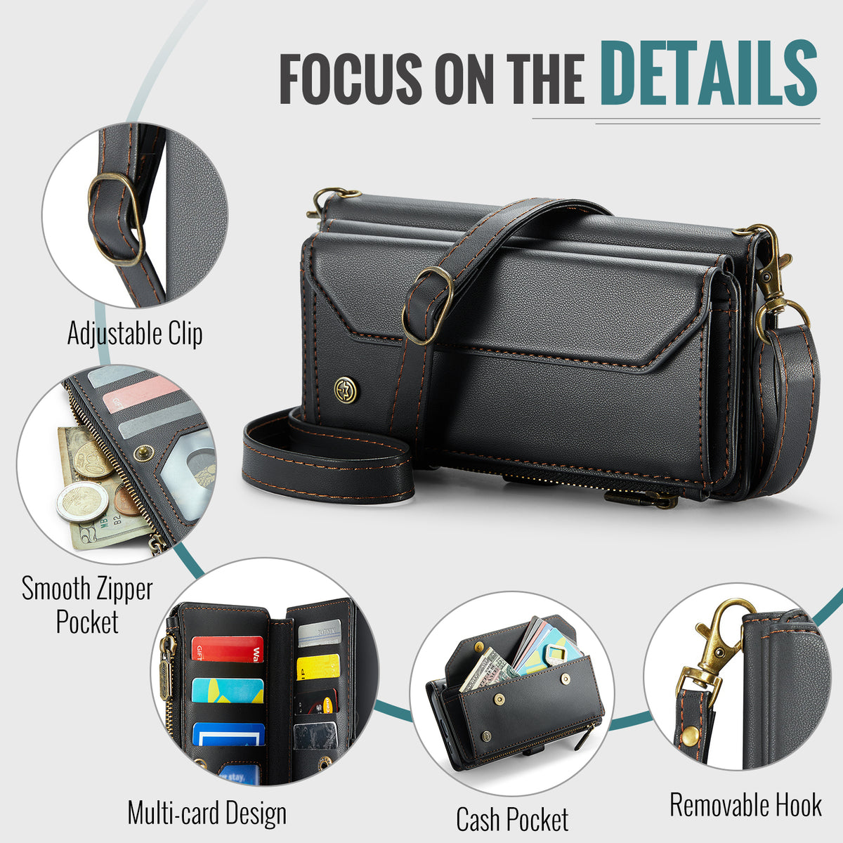 CASEME for Samsung Galaxy S26 FE C36 Leather Case Zipper 10 Card Slots Phone Cover with Straps